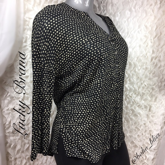 Lucky Brand Tops - LUCKY BRAND | Black & Tan Long Sleeve Blouse
